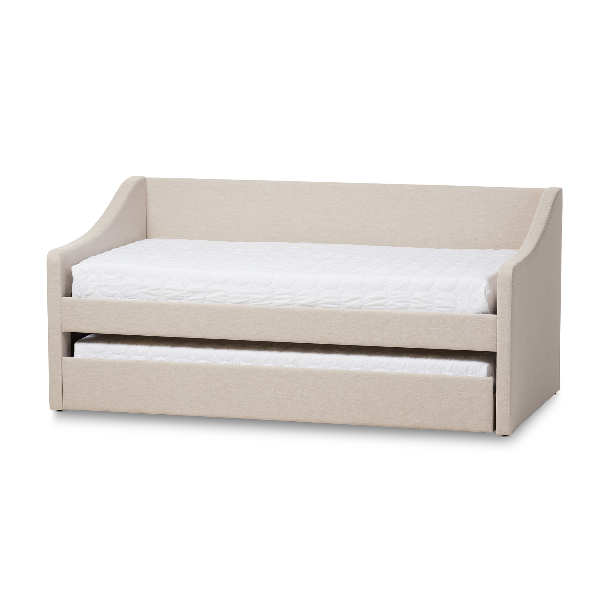 Baxton Studio Barnstorm Modern and Contemporary Beige Fabric Upholstered Daybed with Guest Trundle Bed